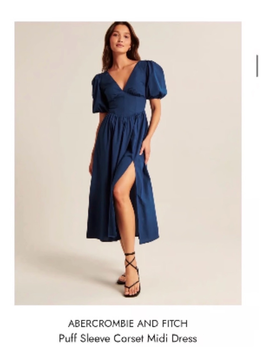 Abercrombie & Fitch Navy Puff Sleeve Corset-Style Midi Dress